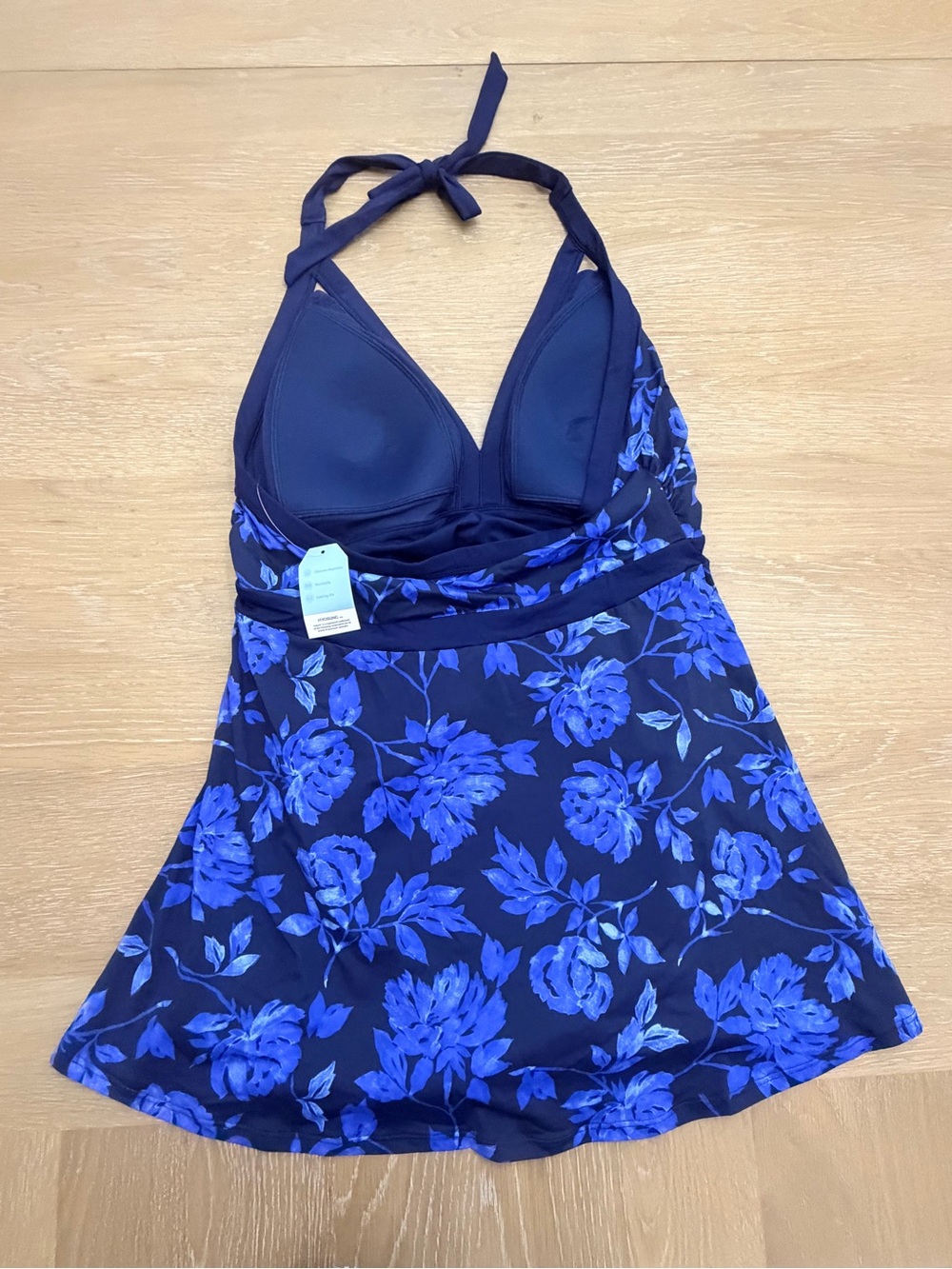 Blue Floral Halter Swimdress with Flared Skirt - Picture 8 of 11